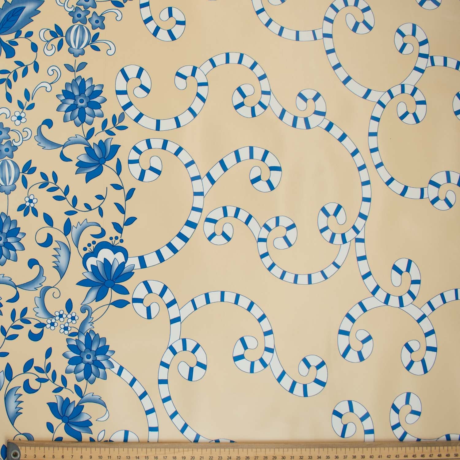 Blue Floral Vines Plastic Tablecloth Fabric