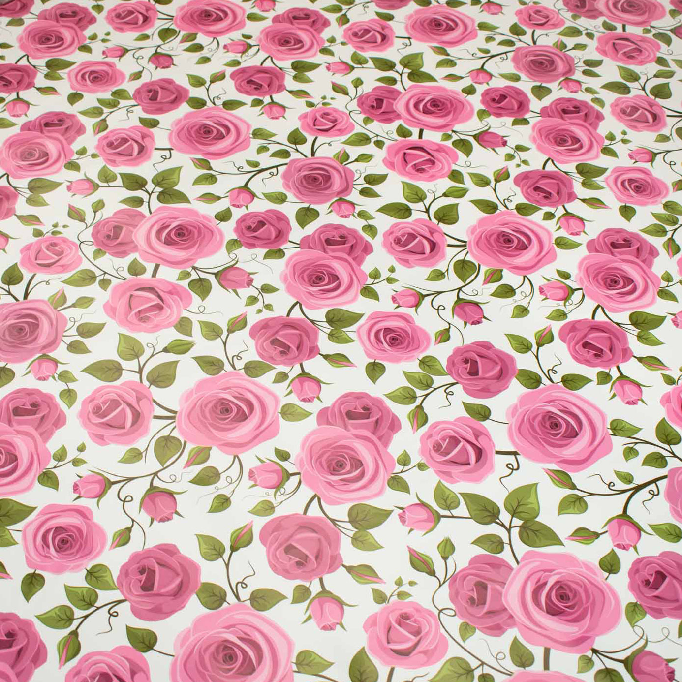 Pink Roses Vines Plastic Tablecloth Fabric
