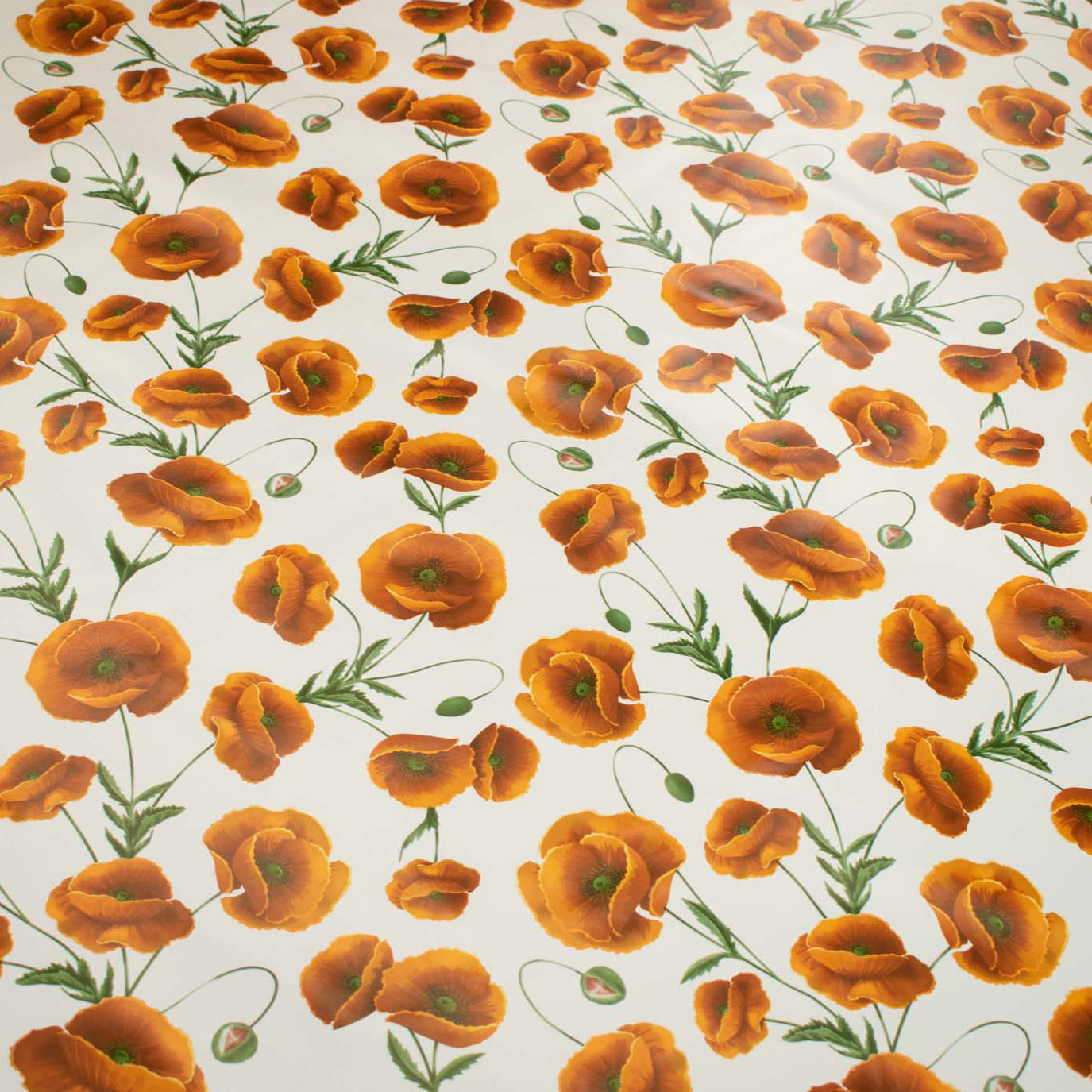Orange Poppy Flower Plastic Tablecloth Fabric