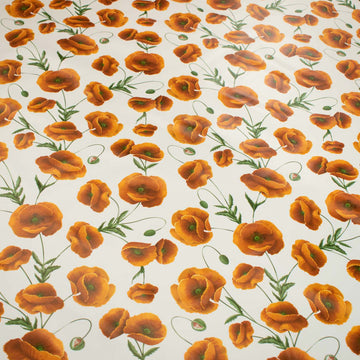 Orange Poppy Flower Plastic Tablecloth Fabric