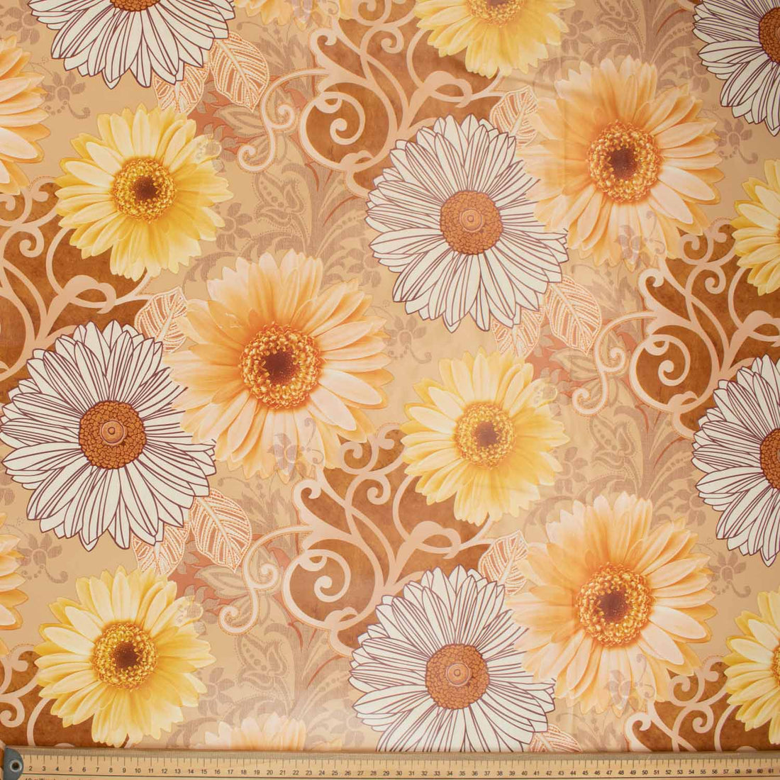 Yellow Poppy Flower Plastic Tablecloth Fabric