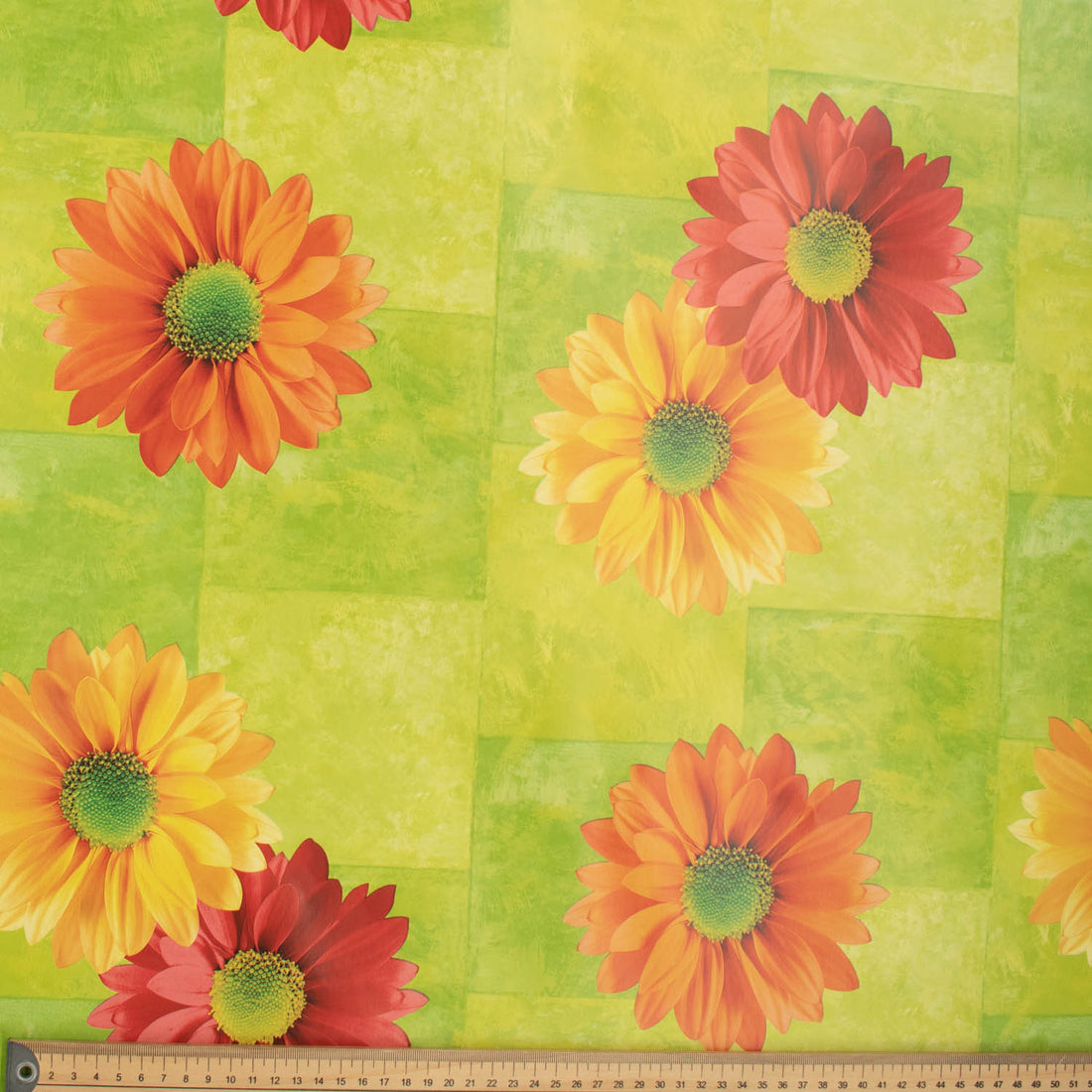 Daisy Flowers on Green Plastic Tablecloth Fabric