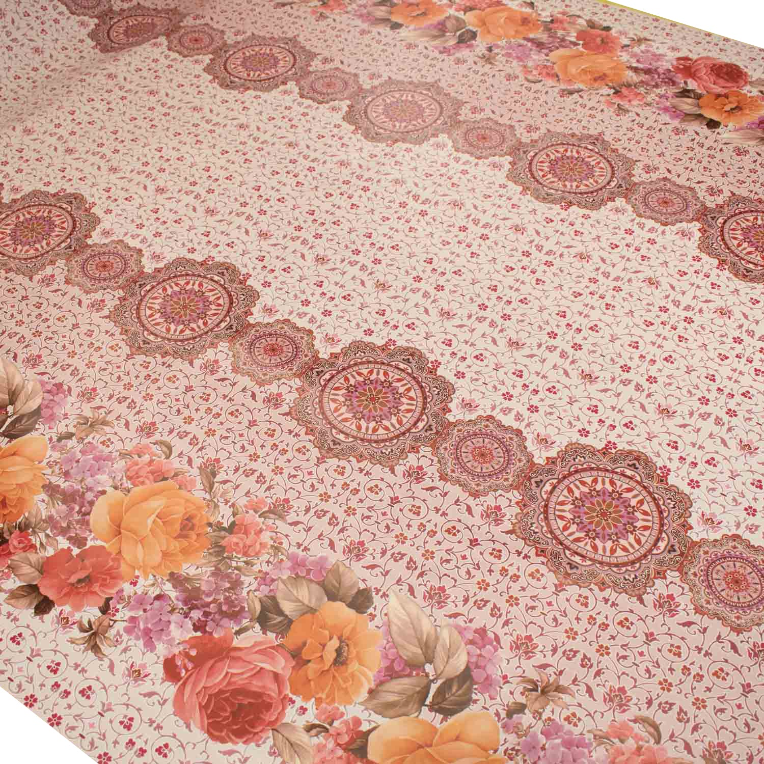 Pink Flowers & Vines Plastic Tablecloth Fabric