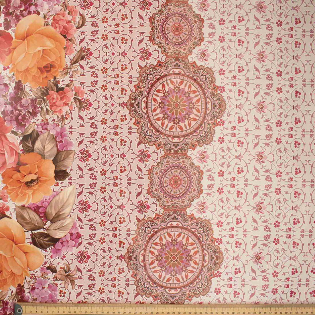 Pink Flowers & Vines Plastic Tablecloth Fabric