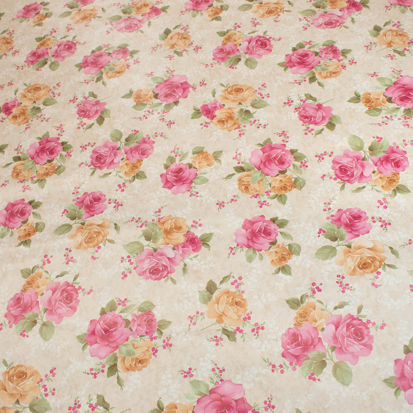 Pink & Yellow Roses Plastic Tablecloth Fabric