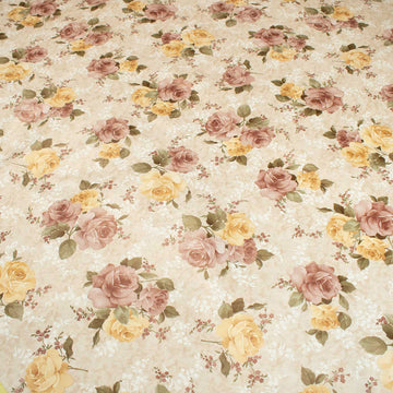 Brown & Yellow Plastic Tablecloth Fabric