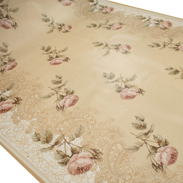 Latte Roses & Paisley Plastic Tablecloth Fabric