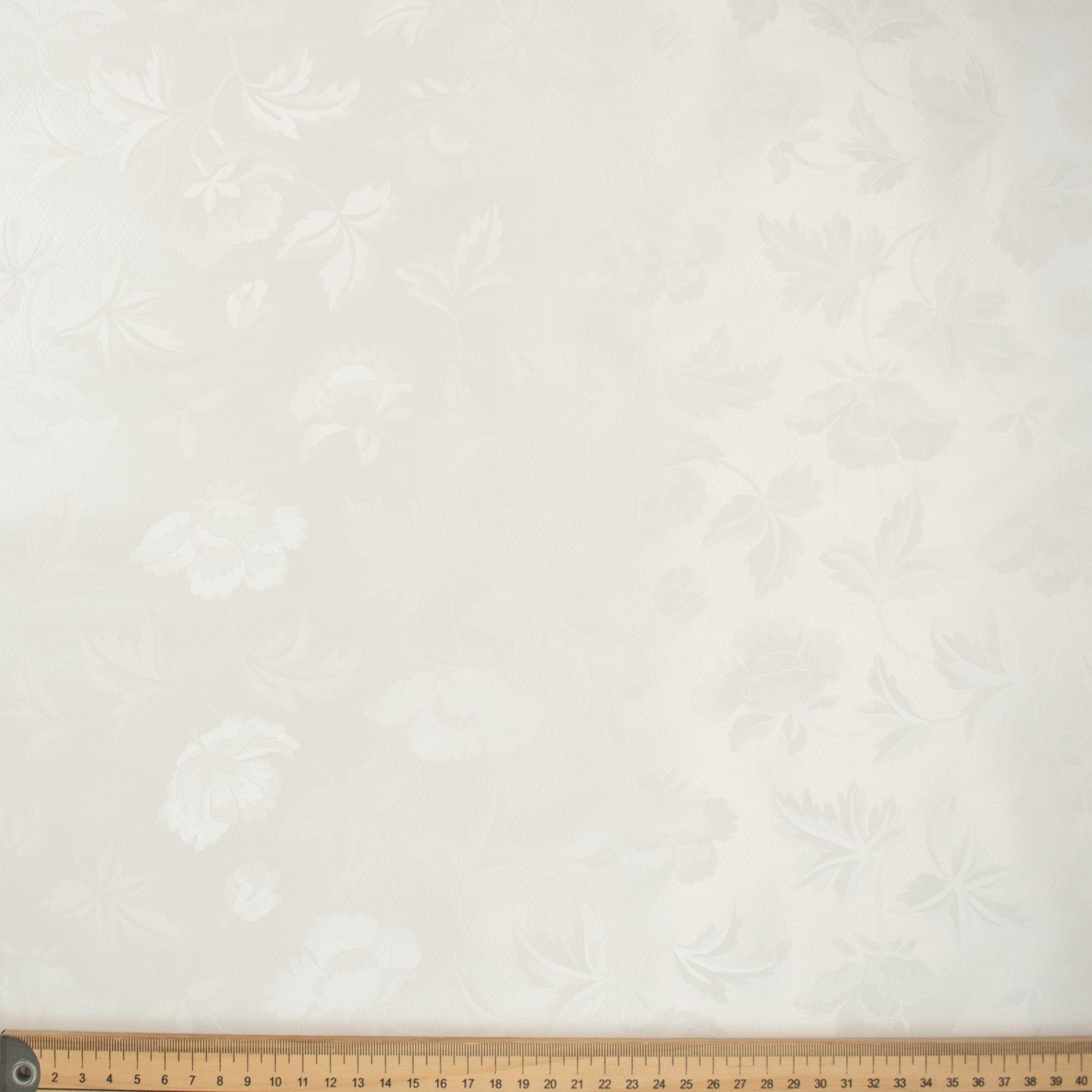 White Vines Tone on Tone Plastic Tablecloth Fabric