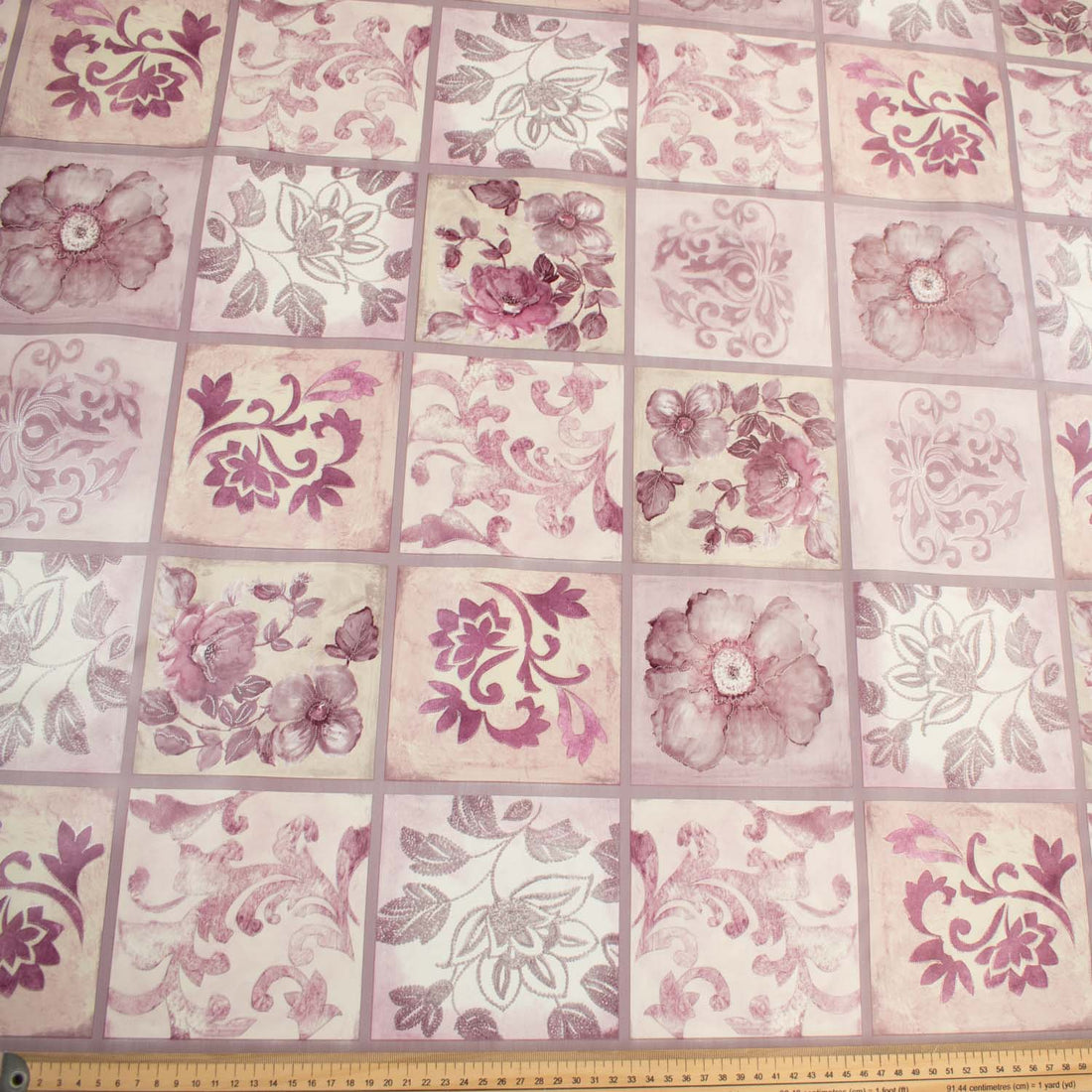 Lilac & Vines Check Plastic Tablecloth Fabric