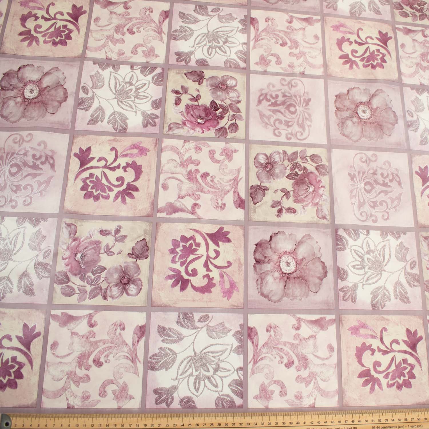 Lilac & Vines Check Plastic Tablecloth Fabric