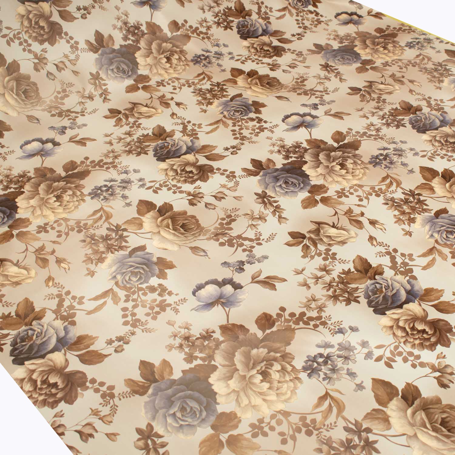 Brown & Grey Flowers Plastic Tablecloth Fabric
