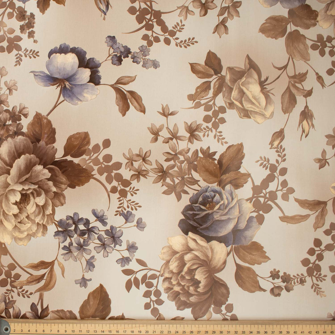 Brown & Grey Flowers Plastic Tablecloth Fabric