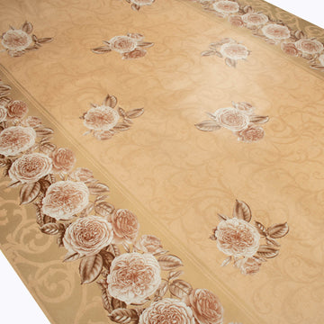 Brown Floral Edge & Vines Plastic Tablecloth Fabric