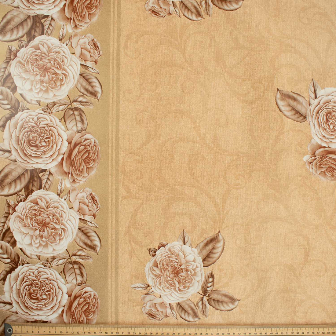 Brown Floral Edge & Vines Plastic Tablecloth Fabric