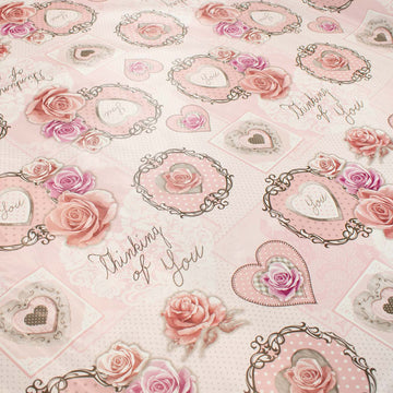 Pink Heart & Roses Plastic Tablecloth Fabric