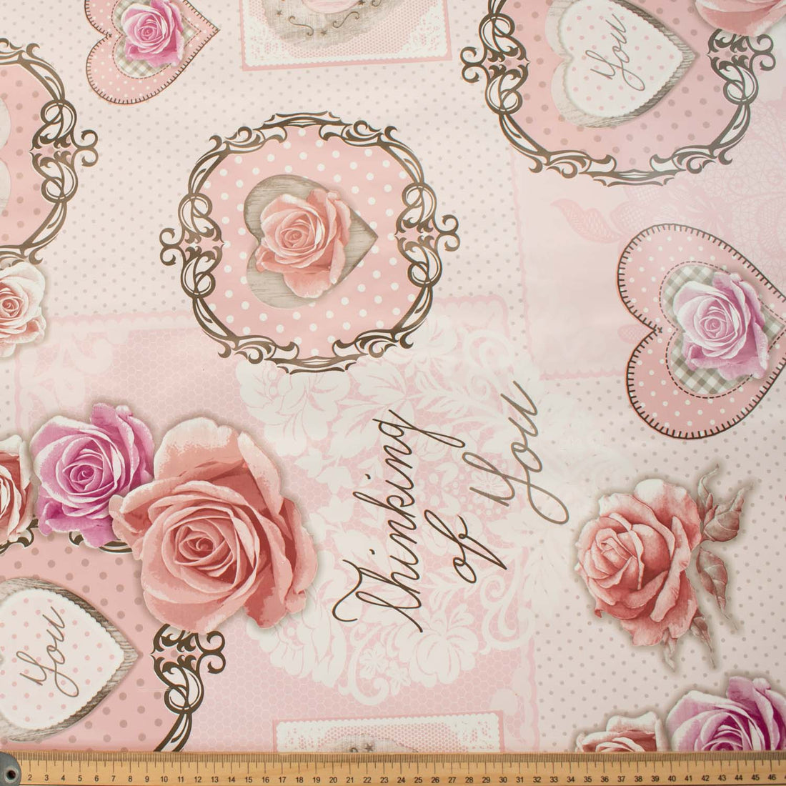 Pink Heart & Roses Plastic Tablecloth Fabric