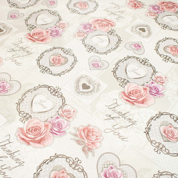 Silver Heart & Roses Plastic Tablecloth Fabric
