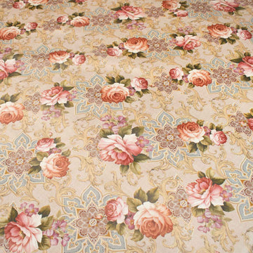 Pink & Beige Vintage Floral Plastic Tablecloth Fabric