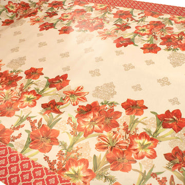 Red Lilium Plastic Tablecloth Fabric