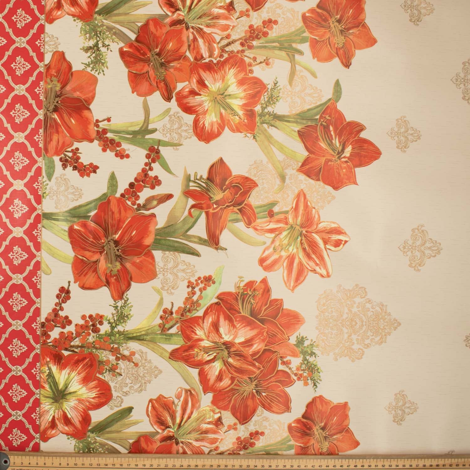 Red Lilium Plastic Tablecloth Fabric