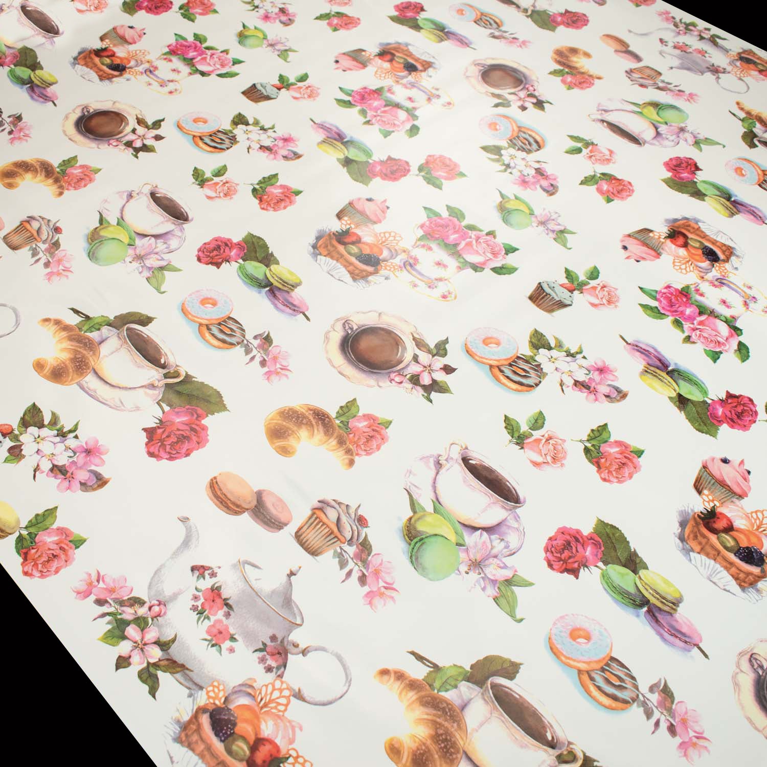 Afternoon Tea on White Plastic Tablecloth Fabric – Homecraft Textiles