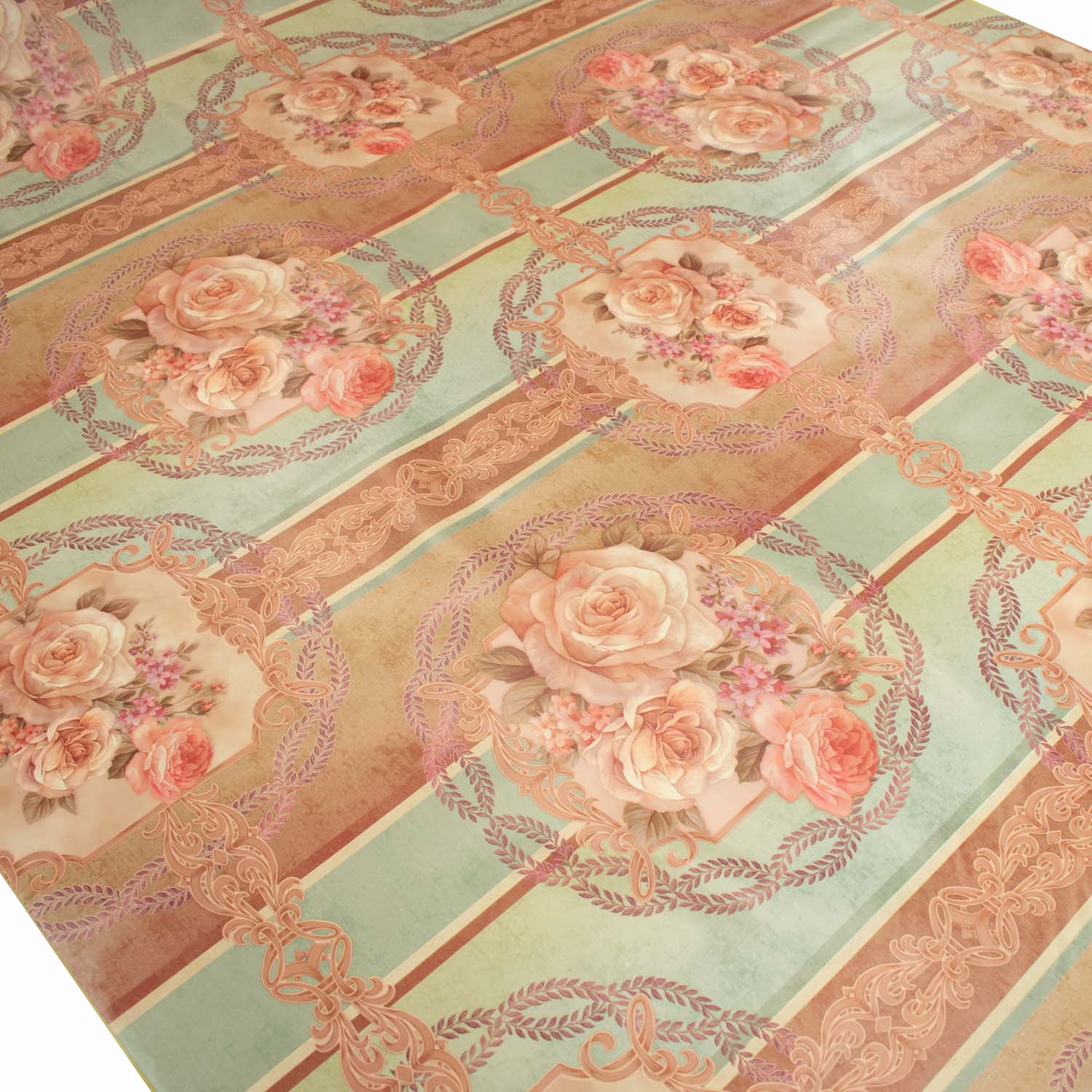 Teal & Brown Flower Plastic Tablecloth Fabric