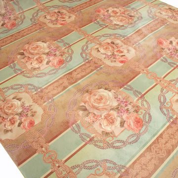 Teal & Brown Flower Plastic Tablecloth Fabric