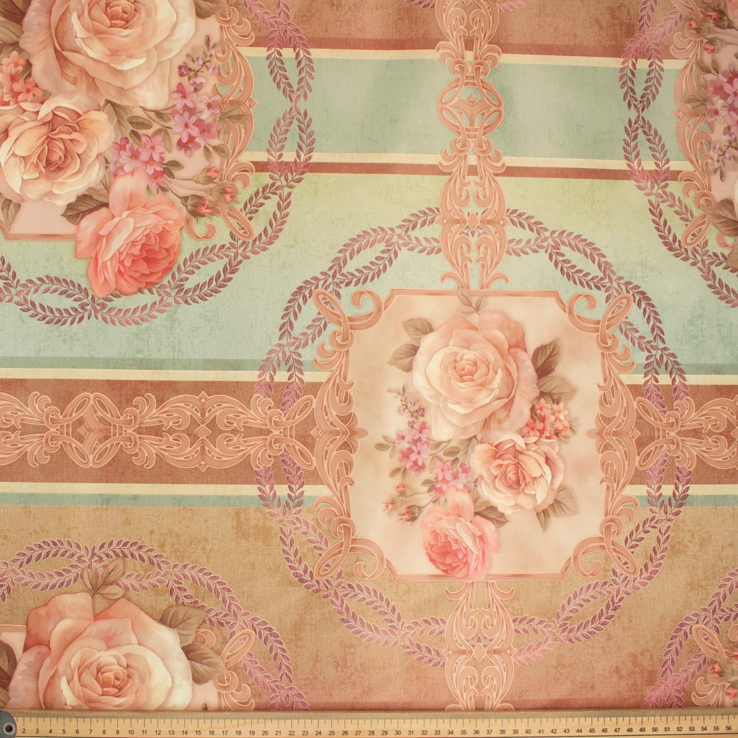 Teal & Brown Flower Plastic Tablecloth Fabric