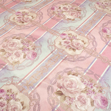 Lilac & Pink Vintage Flower Plastic Tablecloth Fabric