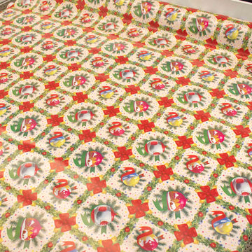 Christmas Ornaments & Checks Plastic Tablecloth Fabric