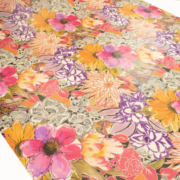 Water Colour Flowers Orange Plastic Tablecloth Fabric