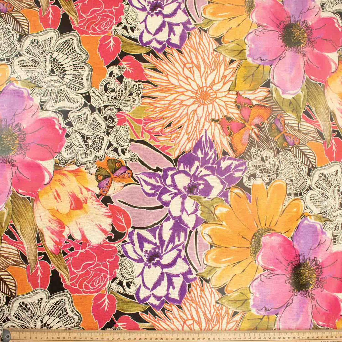 Water Colour Flowers Orange Plastic Tablecloth Fabric