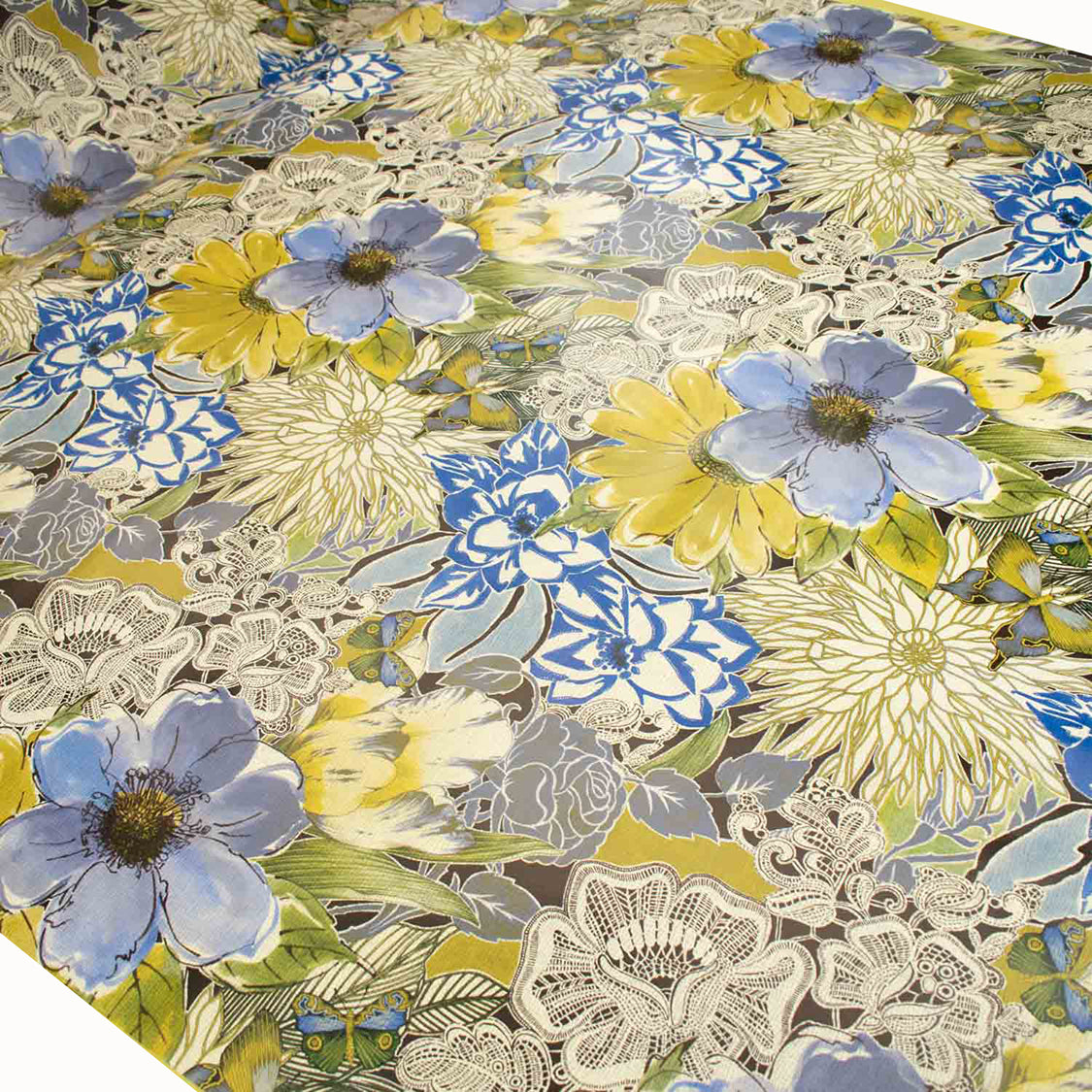 Water Colour Flowers Green Plastic Tablecloth Fabric