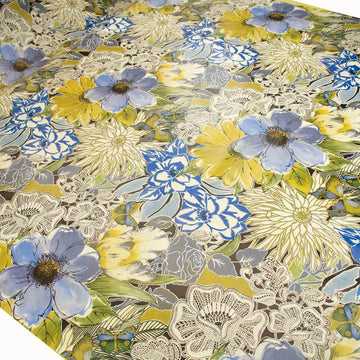 Water Colour Flowers Green Plastic Tablecloth Fabric