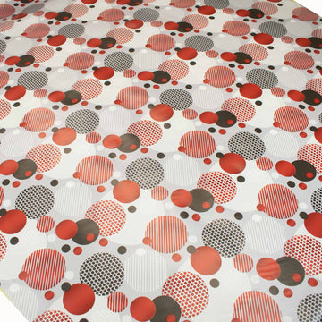 Red & Black Circles on Grey Plastic Tablecloth Fabric