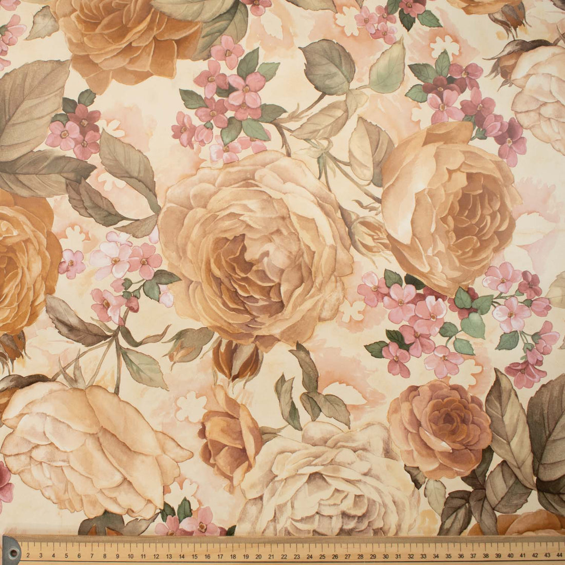 Light Brown & Pink Flowers Plastic Tablecloth Fabric