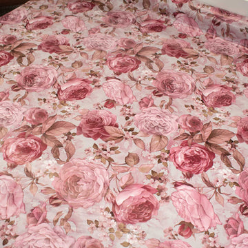 Pink Flowers on Grey Plastic Tablecloth Fabric