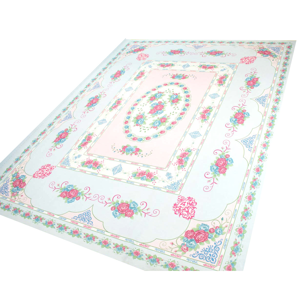 Baby Pink & Blue Rose Plastic Tablecloth Fabric 150X120 cm Panel