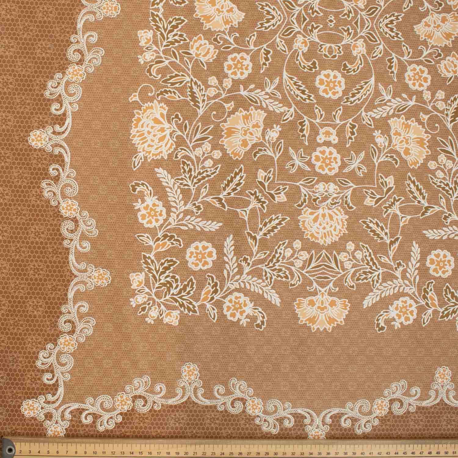 Brown Floral Vines Rectangle Plastic Tablecloth Fabric 150X120 cm Panel