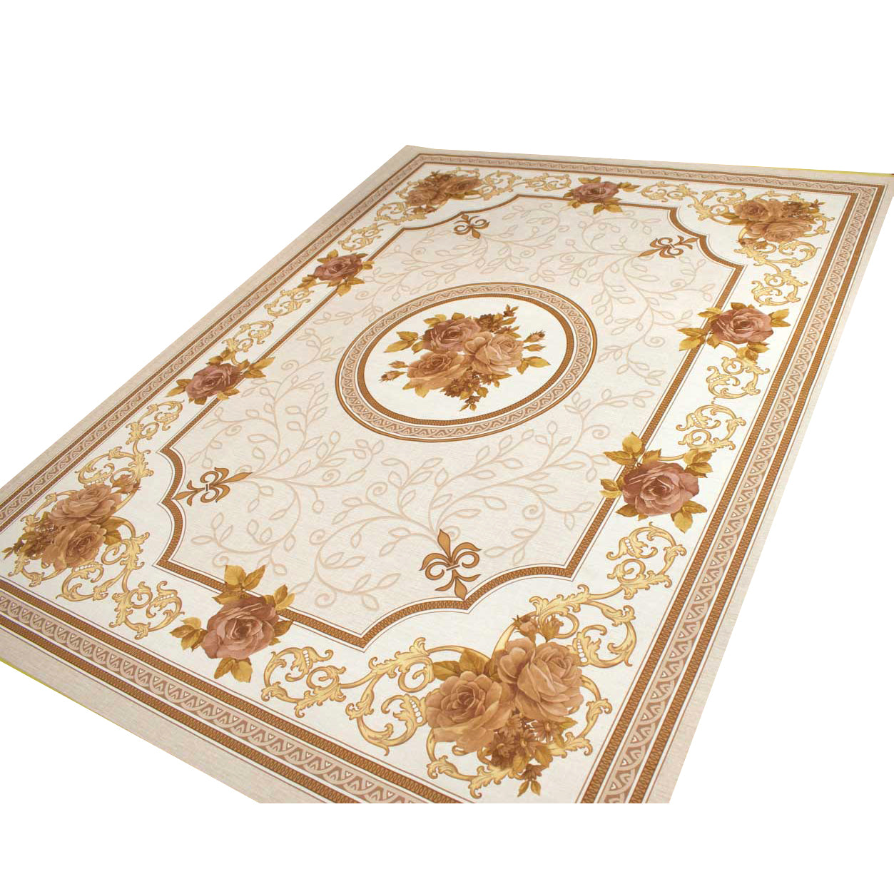 Brown Gold Rose & Vines Plastic Tablecloth Fabric 150X120 cm Panel