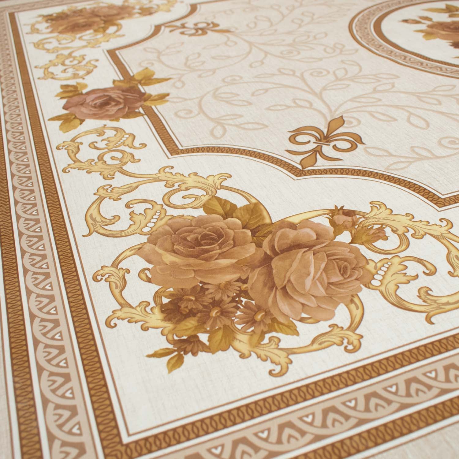 Brown Gold Rose & Vines Plastic Tablecloth Fabric 150X120 cm Panel