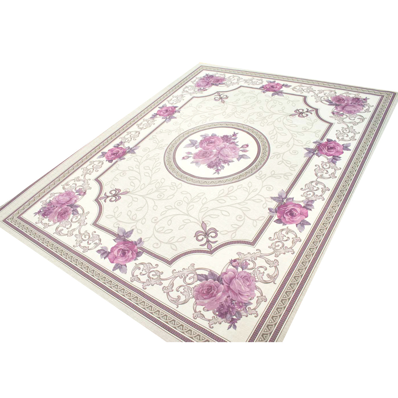 Purple Silver Rose & Vines Plastic Tablecloth Fabric 150X120 cm Panel