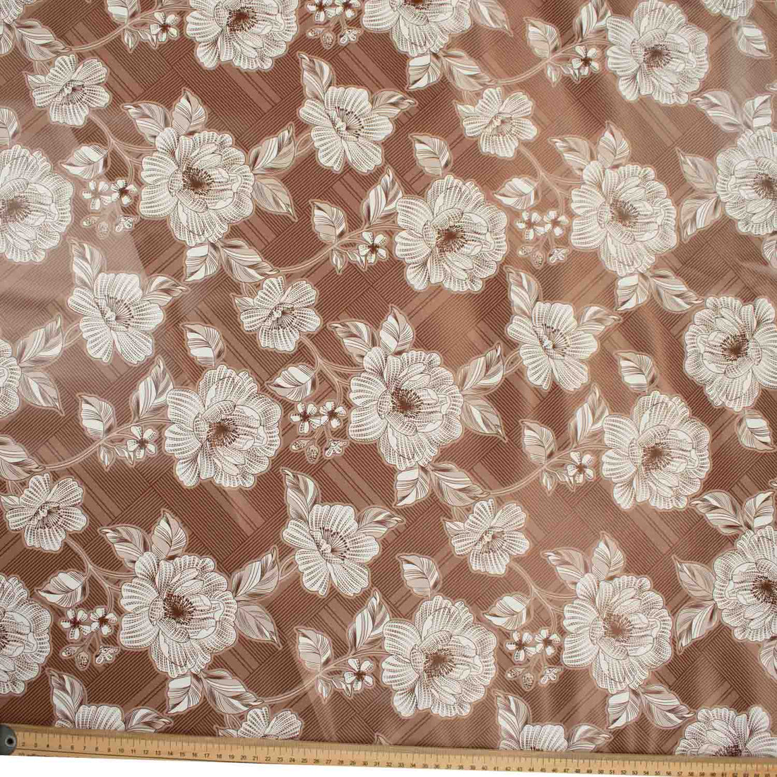 Brown Sketch Flowers Plastic Tablecloth Fabric