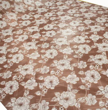 Brown Sketch Flowers Plastic Tablecloth Fabric