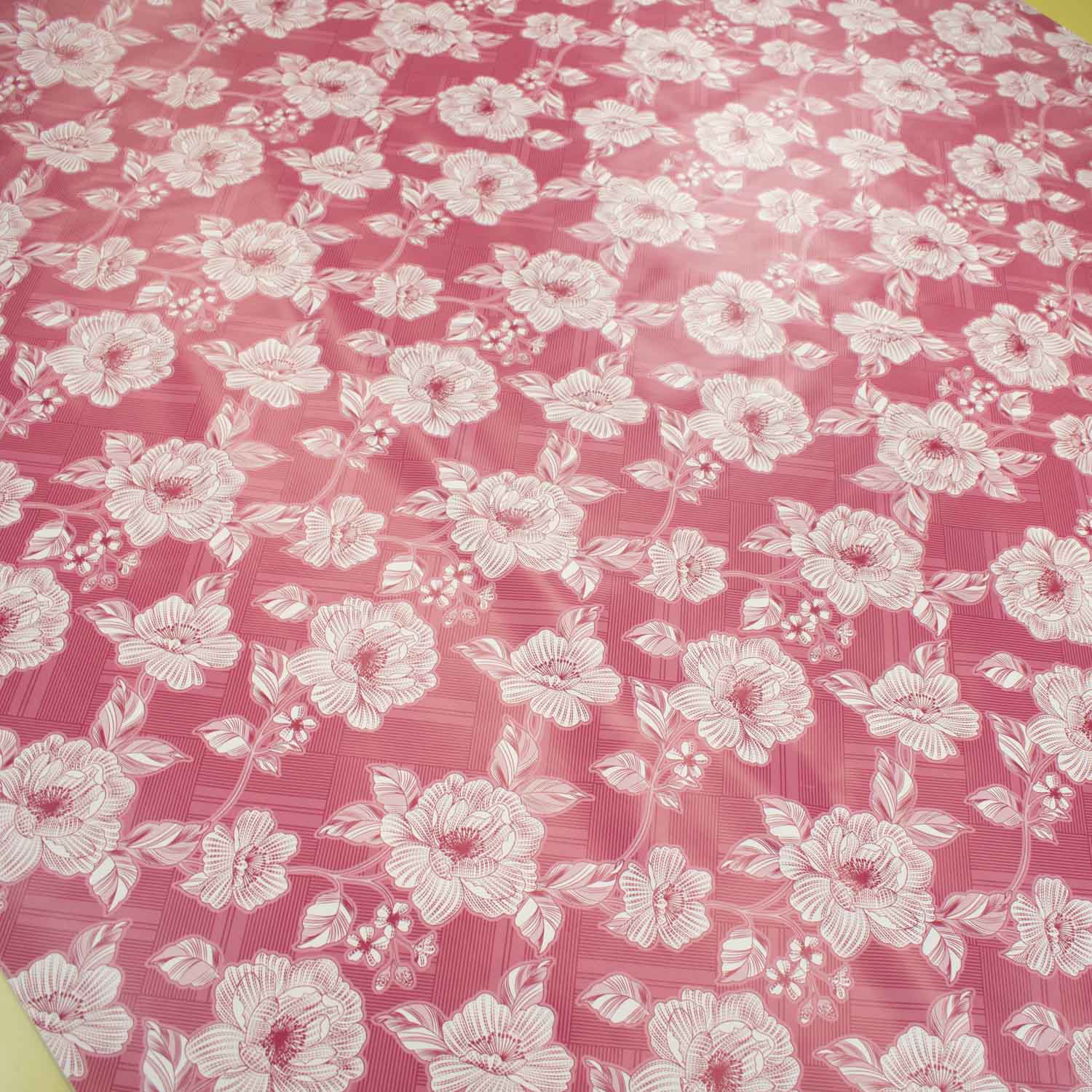 Pink Sketch Flowers Plastic Tablecloth Fabric