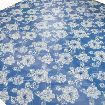 Blue Sketch Flowers Plastic Tablecloth Fabric