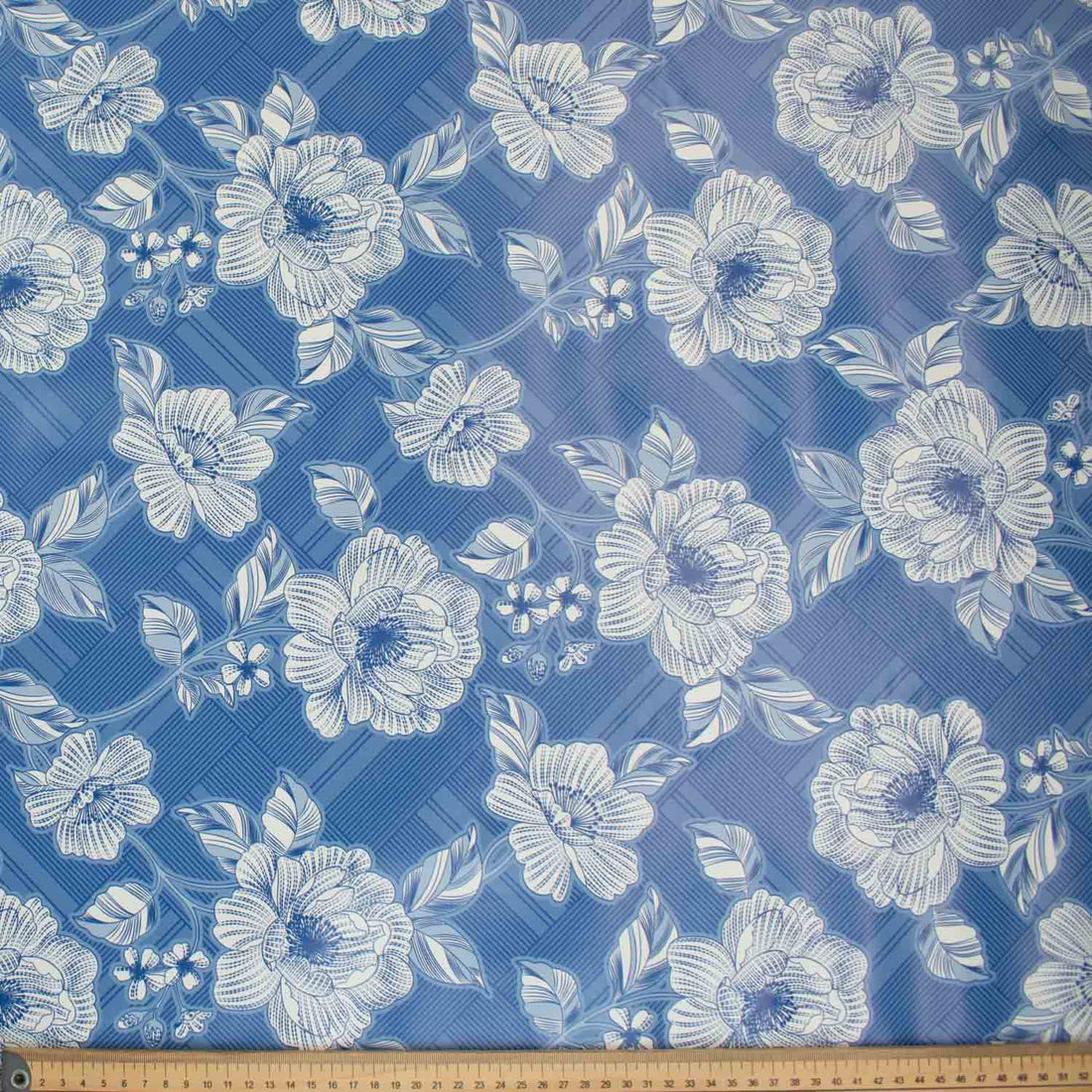 Blue Sketch Flowers Plastic Tablecloth Fabric