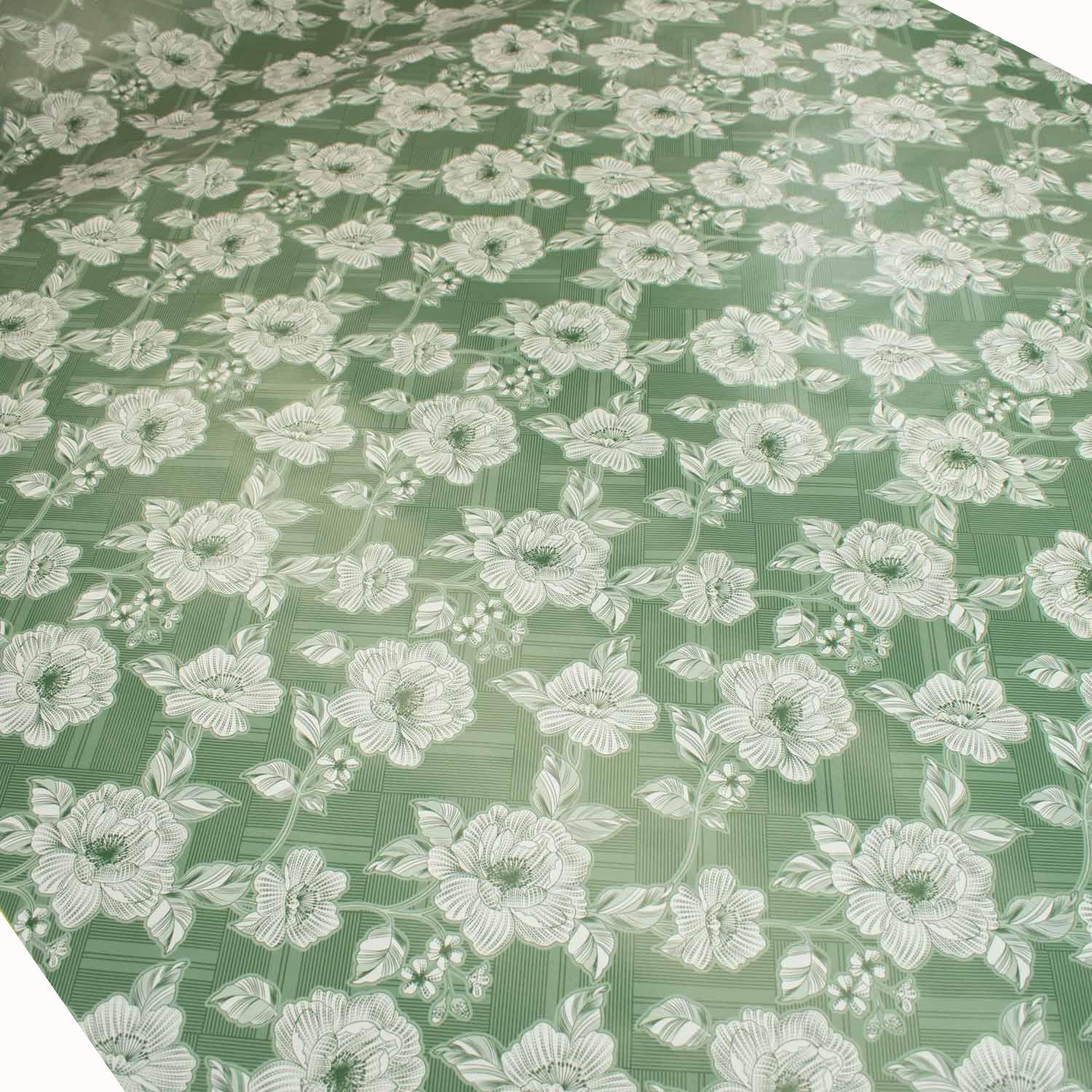 Green Sketch Flowers Plastic Tablecloth Fabric