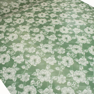 Green Sketch Flowers Plastic Tablecloth Fabric