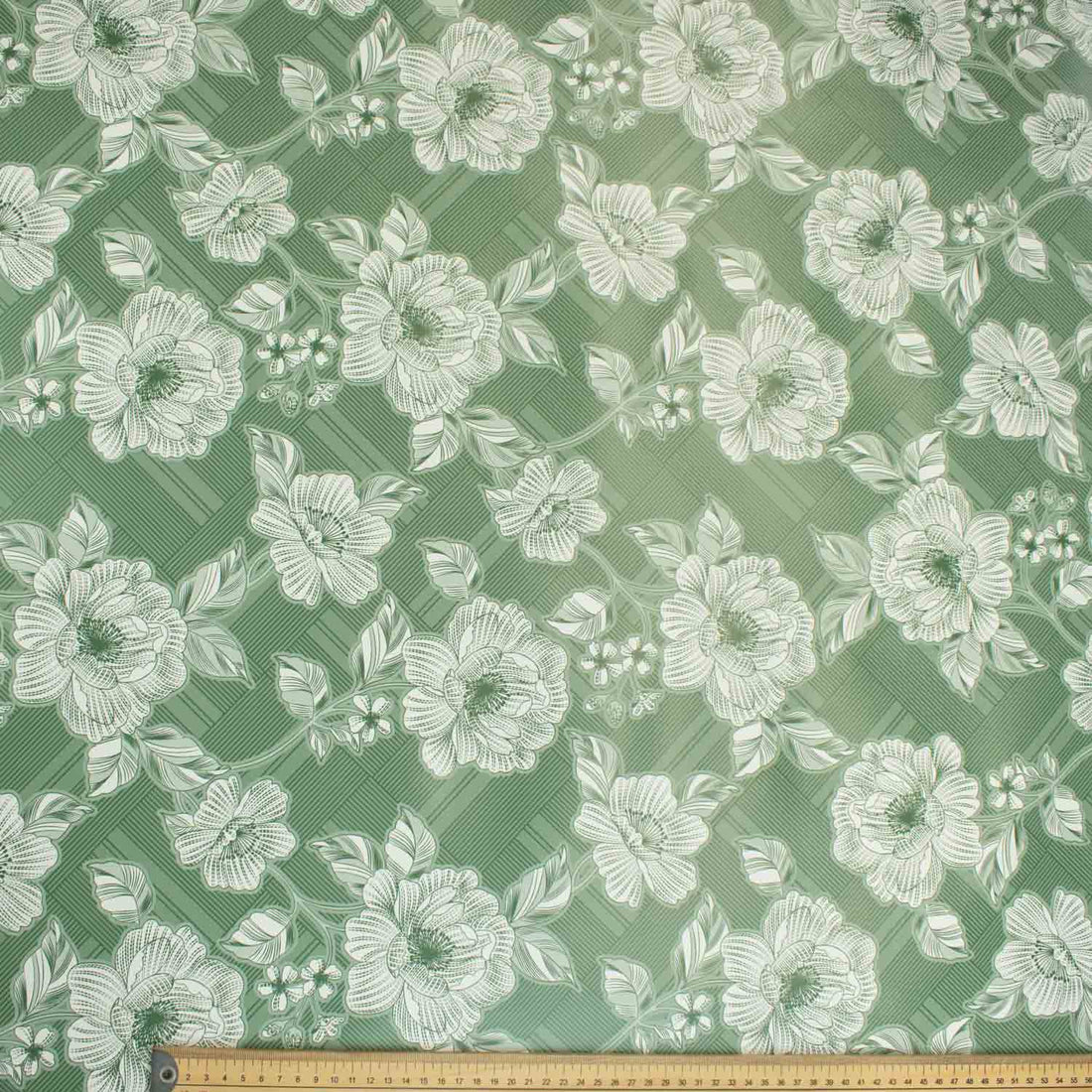 Green Sketch Flowers Plastic Tablecloth Fabric